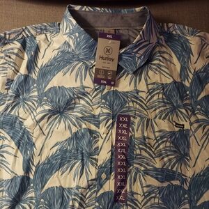 Hurley XXL Blue Palm Print Button-Up Shirt